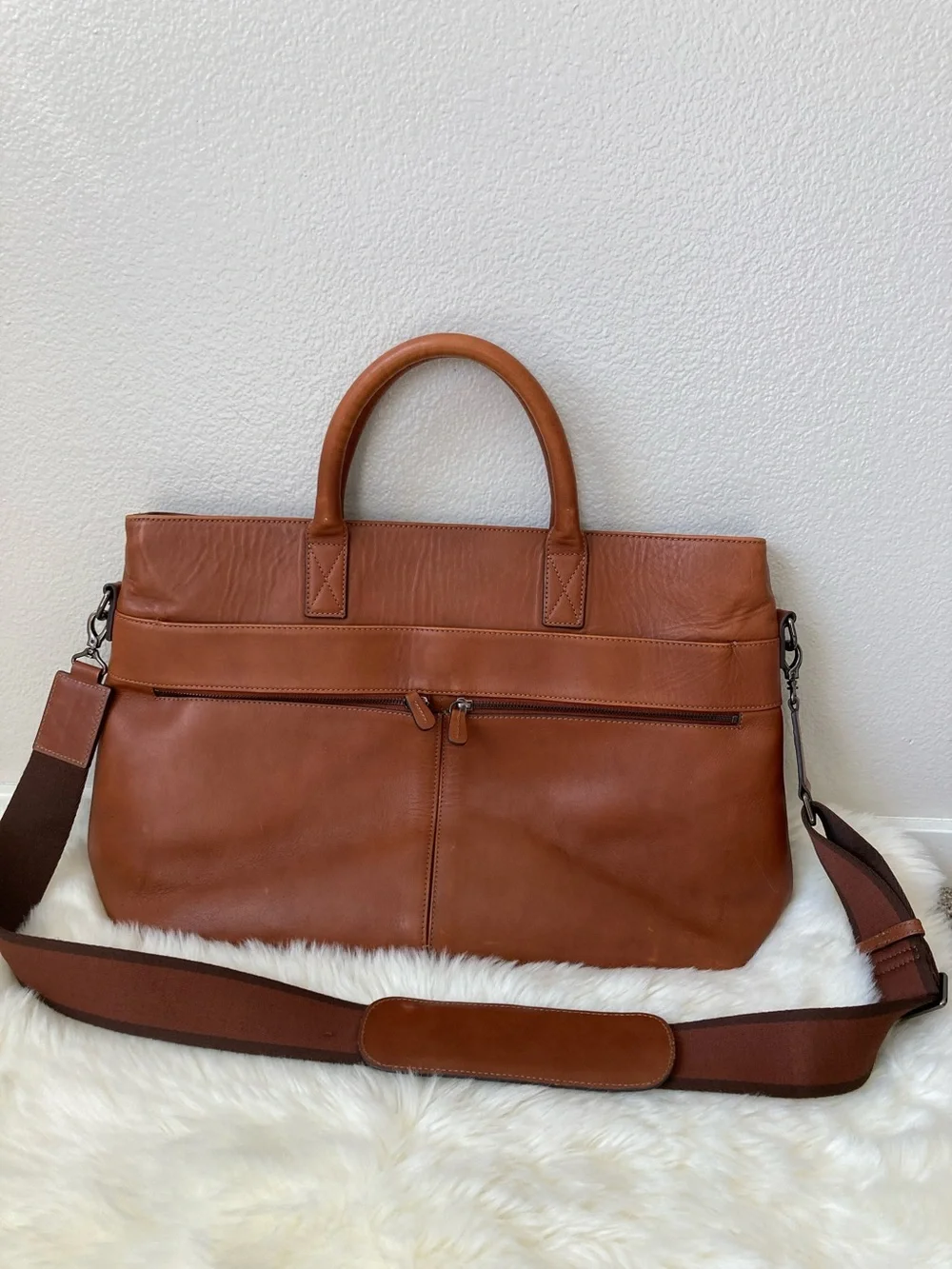 Mark & Graham Men's Leather Briefcase in Cognac Brown